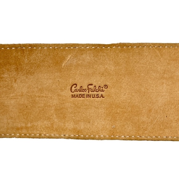 Vintage Carlos Falchi White Calfskin Leather Wide Belt w/ Snakeskin Design - Picture 9 of 9